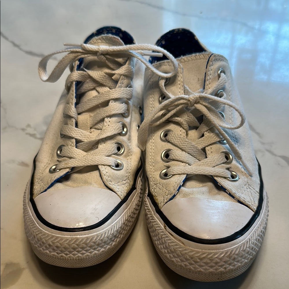 Converse White Athletic Shoes with Blue Highlights